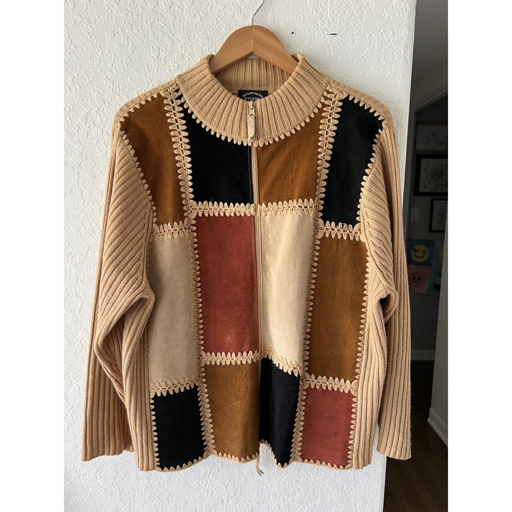Designers Studio Originals Vintage Y2K Genuine Leather Patchwork Sweater 1X